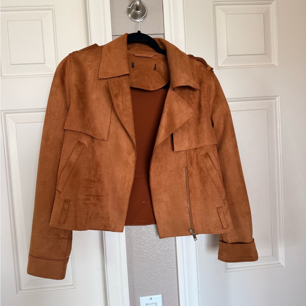 Camel faux suede moto jacket